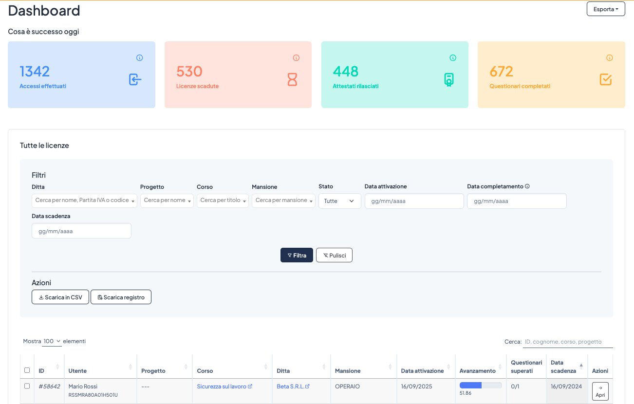Screenshot della dashboard principale di GSD Campus